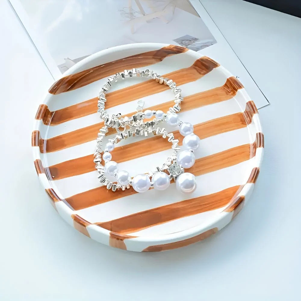 Jewelry Tray Glossy Ceramic Vertical Stripe Design