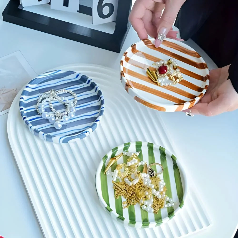 Jewelry Tray Glossy Ceramic Vertical Stripe Design