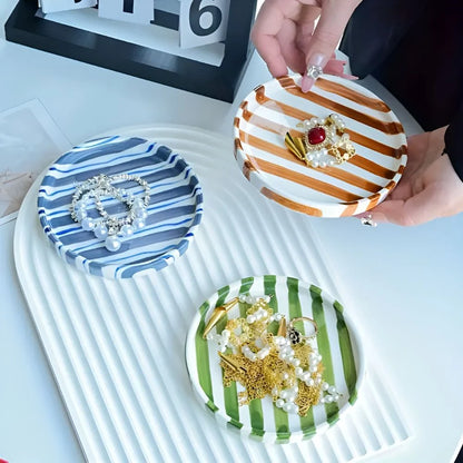 Jewelry Tray Glossy Ceramic Vertical Stripe Design