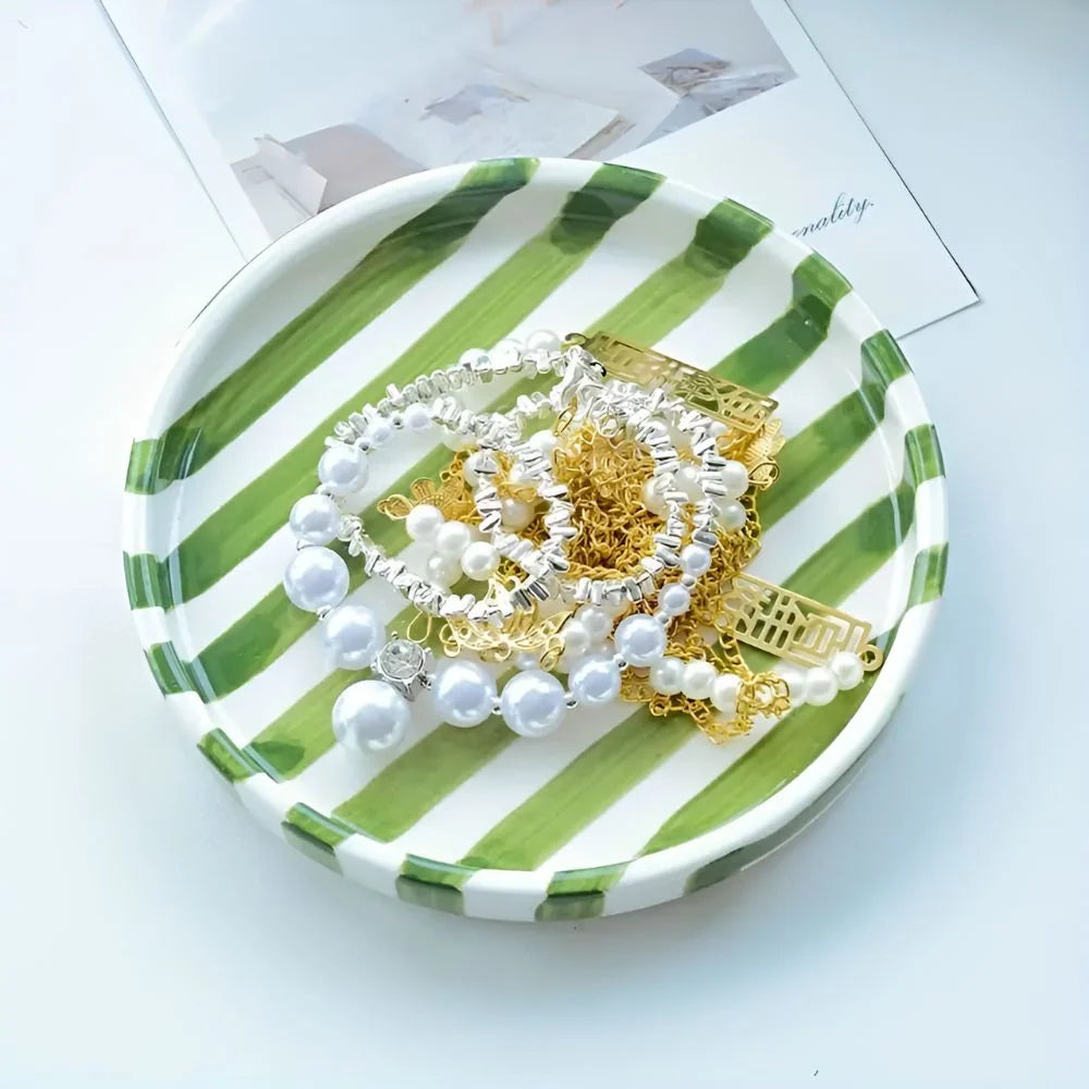 Jewelry Tray Glossy Ceramic Vertical Stripe Design