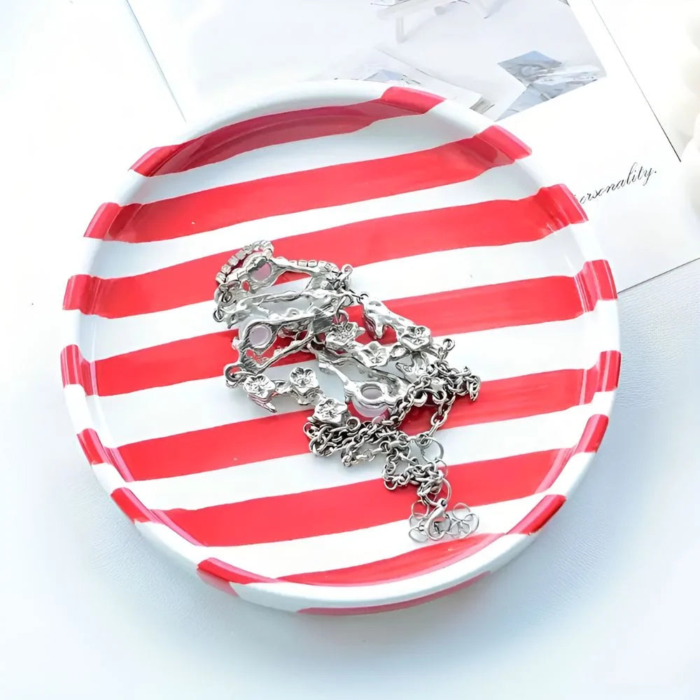 Jewelry Tray Glossy Ceramic Vertical Stripe Design