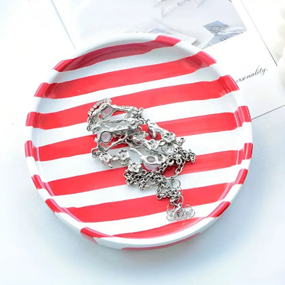 Jewelry Tray Glossy Ceramic Vertical Stripe Design