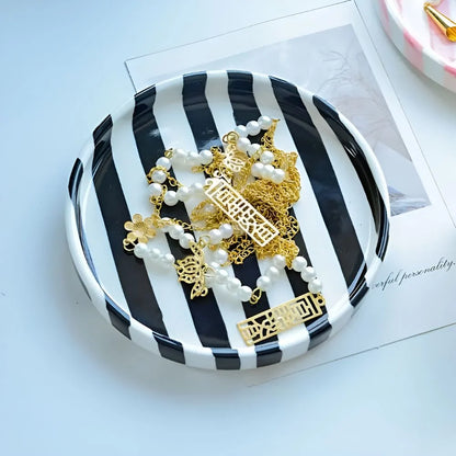 Jewelry Tray Glossy Ceramic Vertical Stripe Design