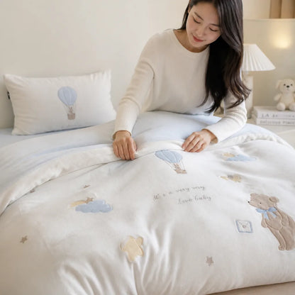 Kids Bedding Set Cotton Breathable Teddy & Balloon Print