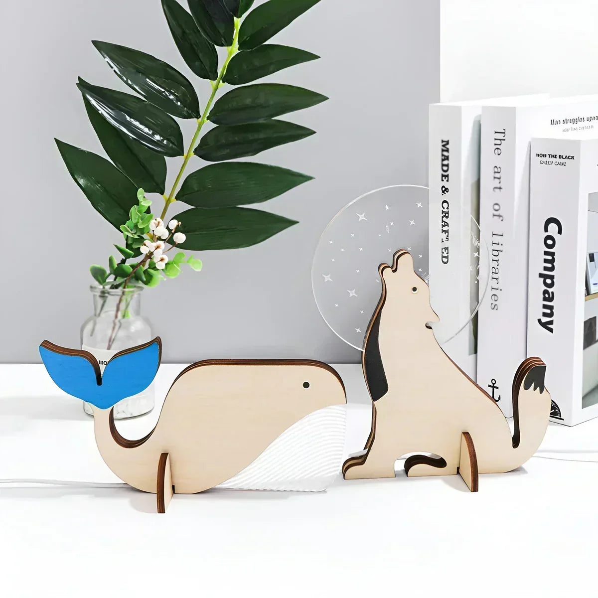 Kids Table Lamp Wooden Animal Soft Nightlight