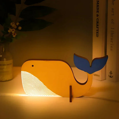 Kids Table Lamp Wooden Animal Soft Nightlight
