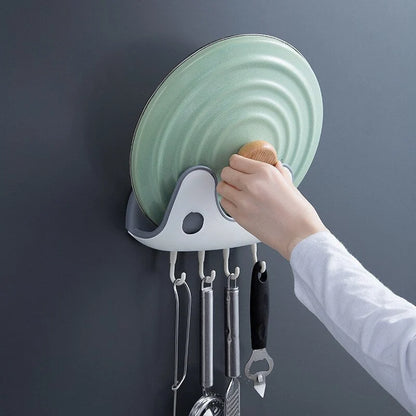 Kitchen Lid Organizer Wall-Mounted Adhesive 4 Utensil Hooks