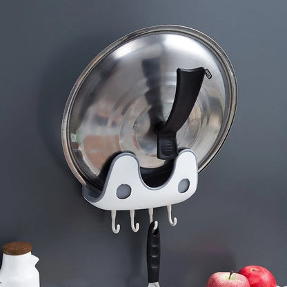 Kitchen Lid Organizer Wall-Mounted Adhesive 4 Utensil Hooks