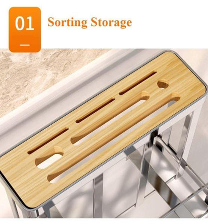 Kitchen Utensil Organizer Stainless Steel Ventilated Drying Rack Side Hooks