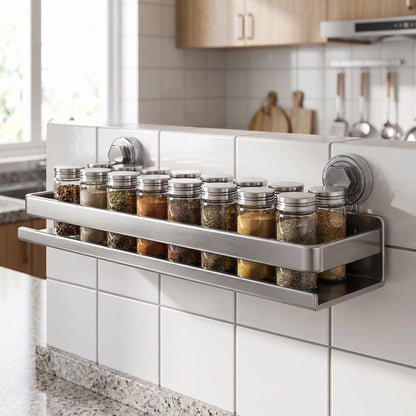 Kitchen Wall Shelf Stainless Steel Suction Mount Drill-Free Installation
