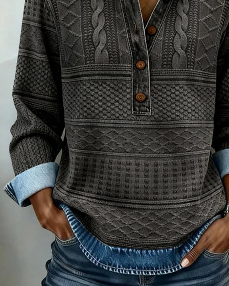 Knit Pullover Cable Knit Shirt Collar Relaxed Fit