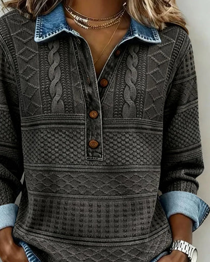 Knit Pullover Cable Knit Shirt Collar Relaxed Fit
