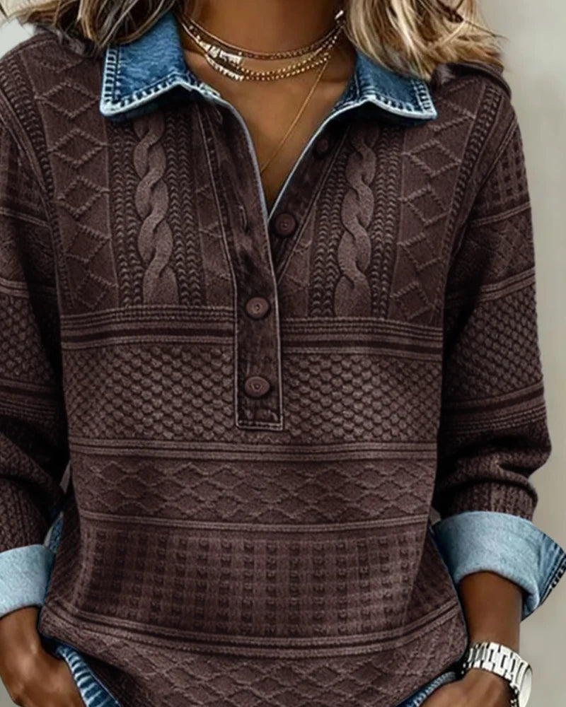 Knit Pullover Cable Knit Shirt Collar Relaxed Fit