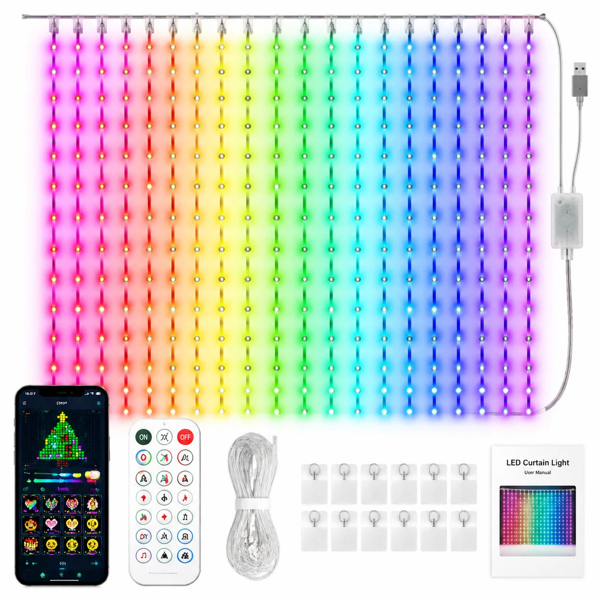 LED Curtain Lights RGB App-Controlled Music Sync