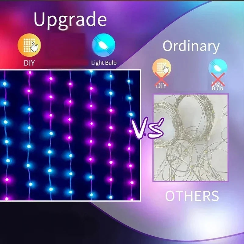LED Curtain Lights RGB App-Controlled Music Sync