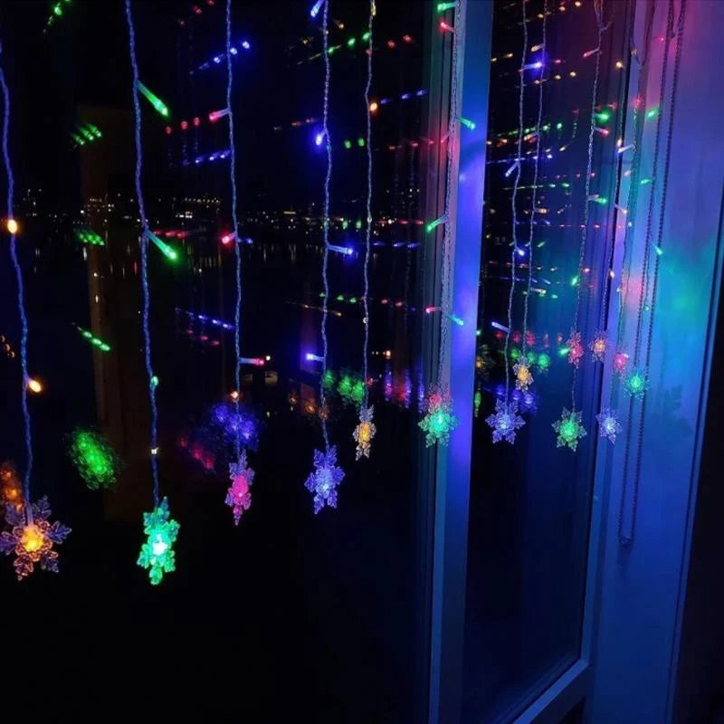 LED Curtain Lights Snowflake Multi Color Waterproof