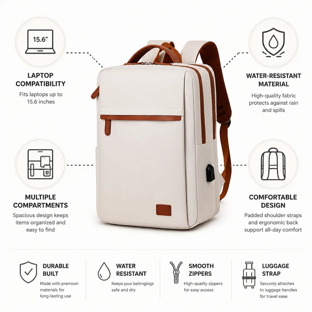 Laptop Backpack Water-Resistant Multi-Compartment Fits 15.6 Inch