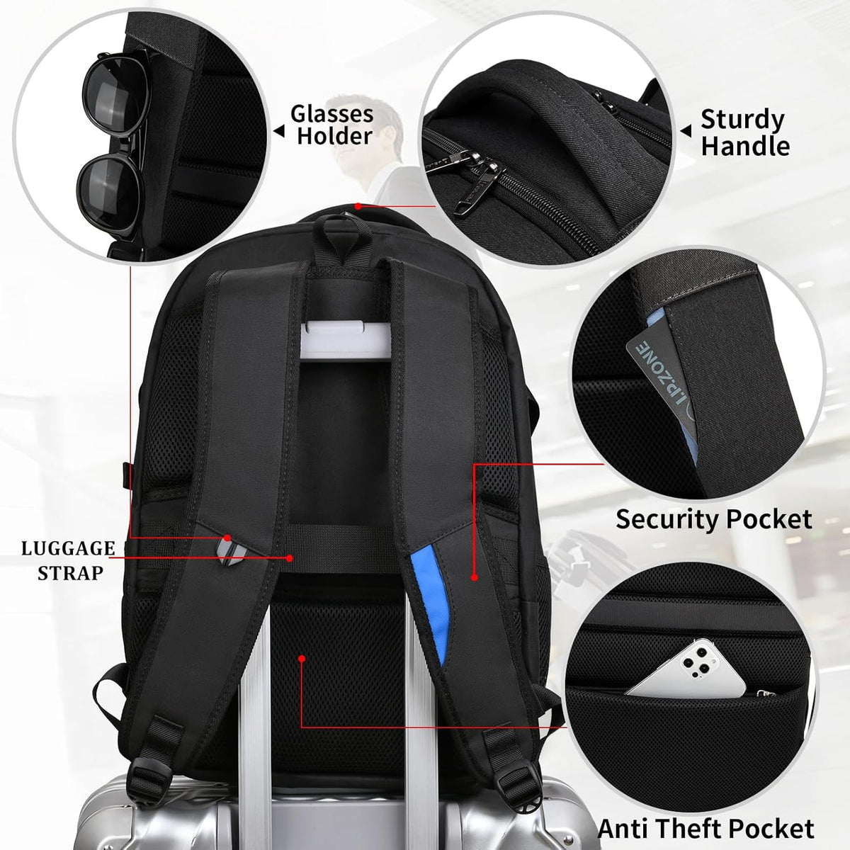 Laptop Backpack Waterproof USB Charging Fits 13–17 Inch