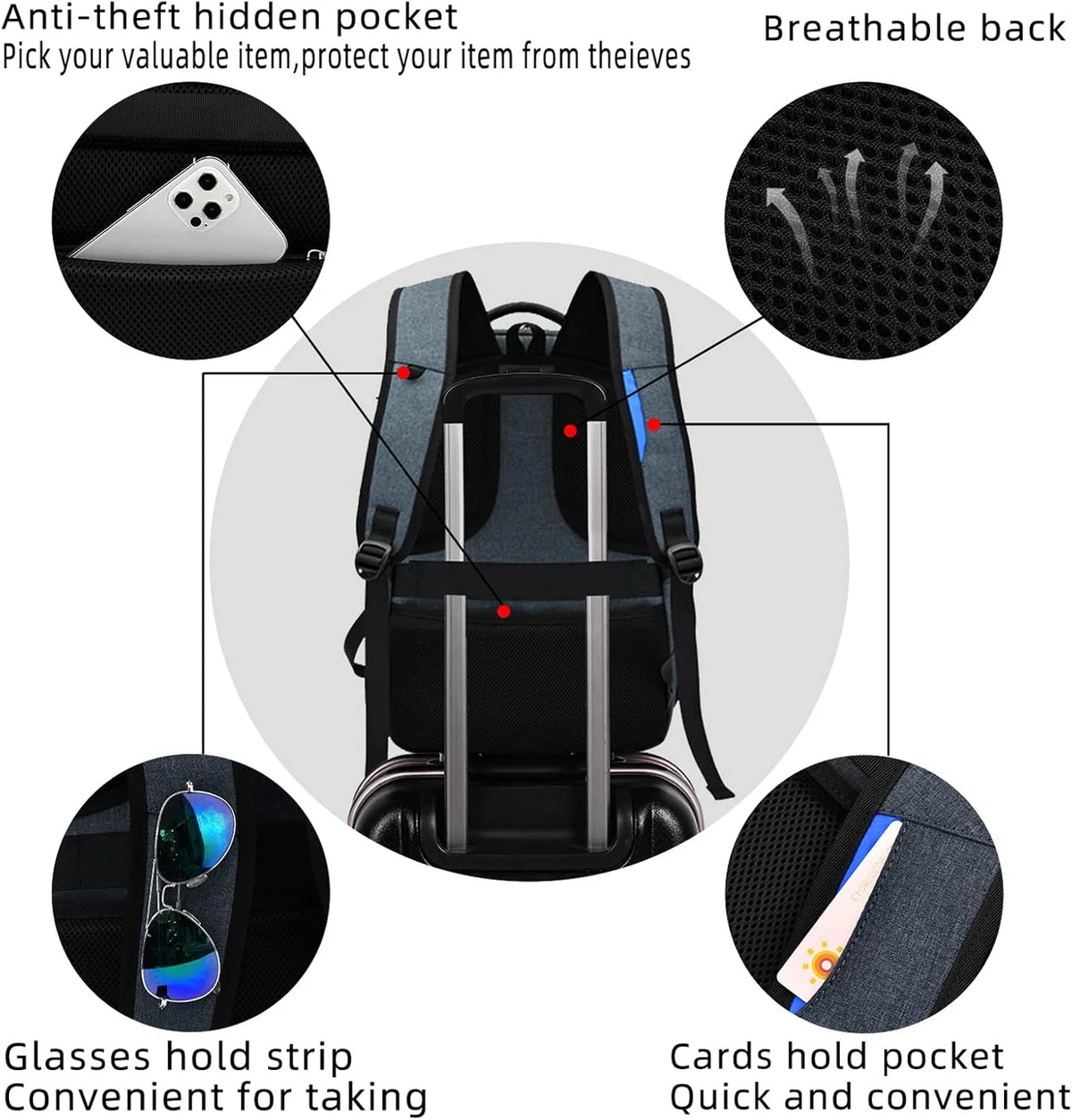 Laptop Backpack Waterproof USB Charging Fits 13–17 Inch