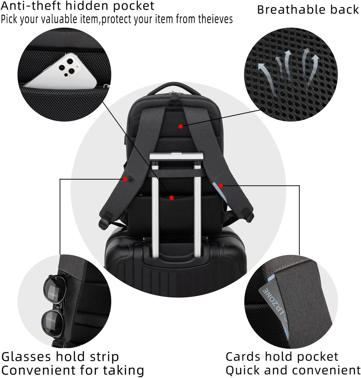 Laptop Backpack Waterproof USB Charging Fits 13–17 Inch