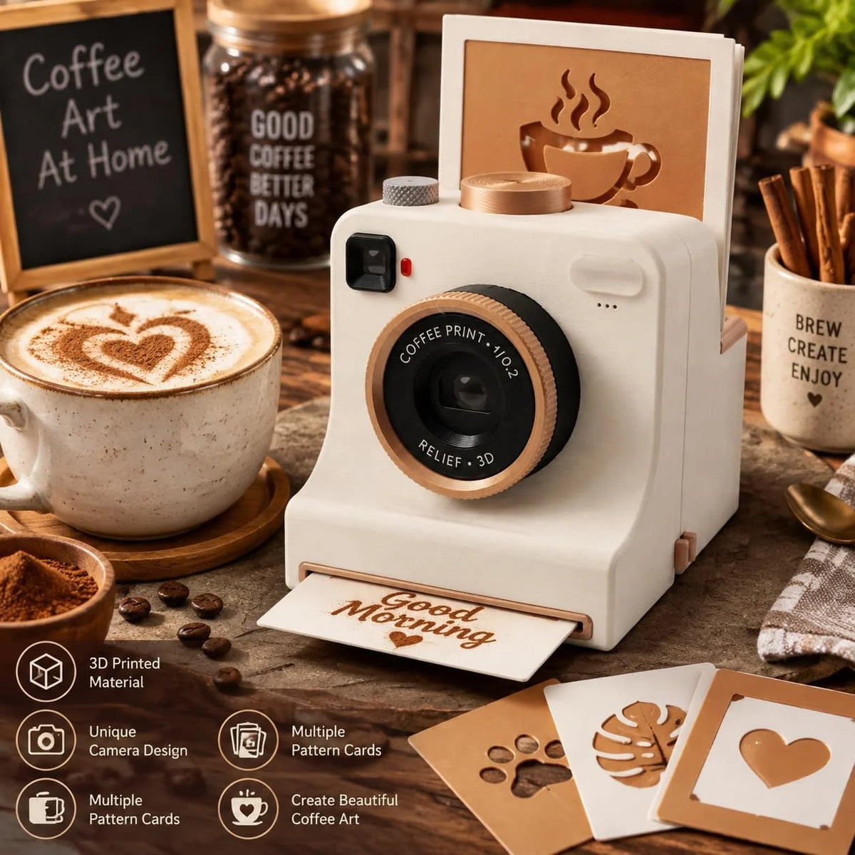 Latte Art Stencil Press Reusable Interchangeable Cards Manual Powder Release