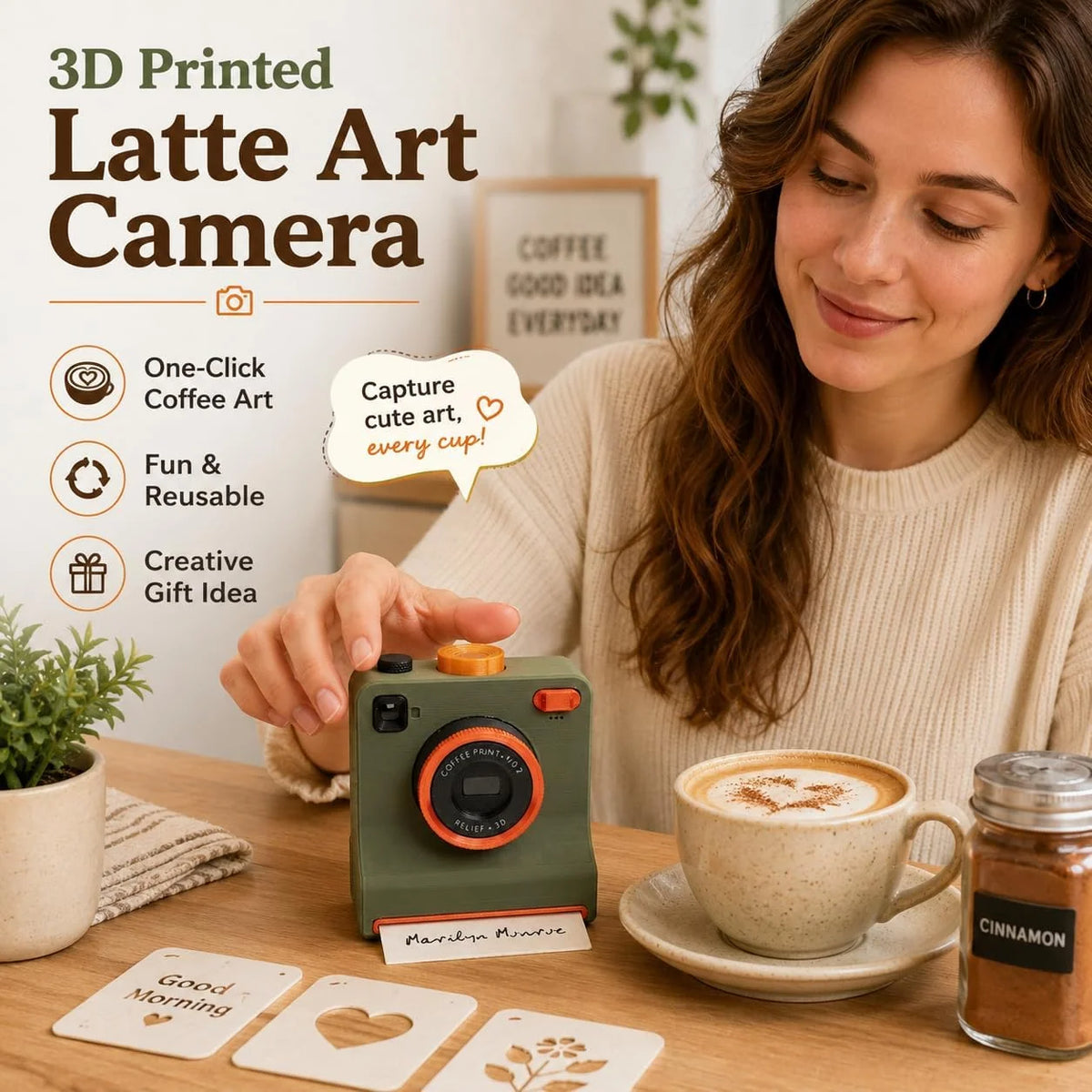 Latte Art Stencil Press Reusable Interchangeable Cards Manual Powder Release