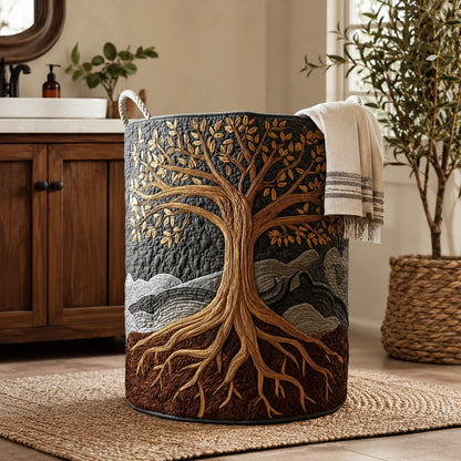 Laundry Basket Quilted Cotton-Polyester Self-Standing Foldable