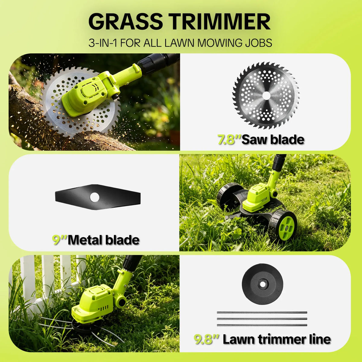 Lawn Mower 3-in-1 Trimmer & Edger Cordless 21V