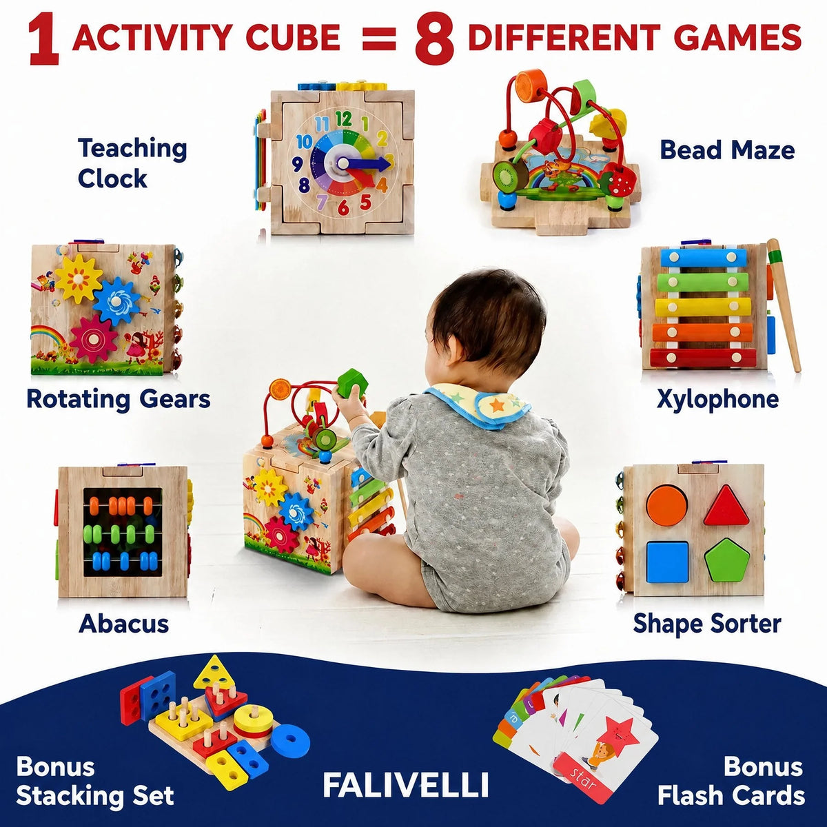 Learning Cube 8-in-1 Rubberwood Educational Activities