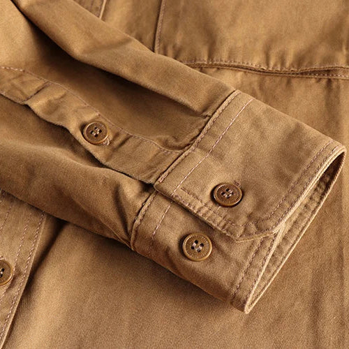 Long-Sleeve Work Shirt Cotton Twill Dual Chest Pockets Relaxed Fit