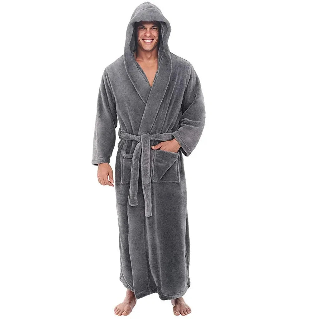 Lounge Robe Long Hooded Flannel