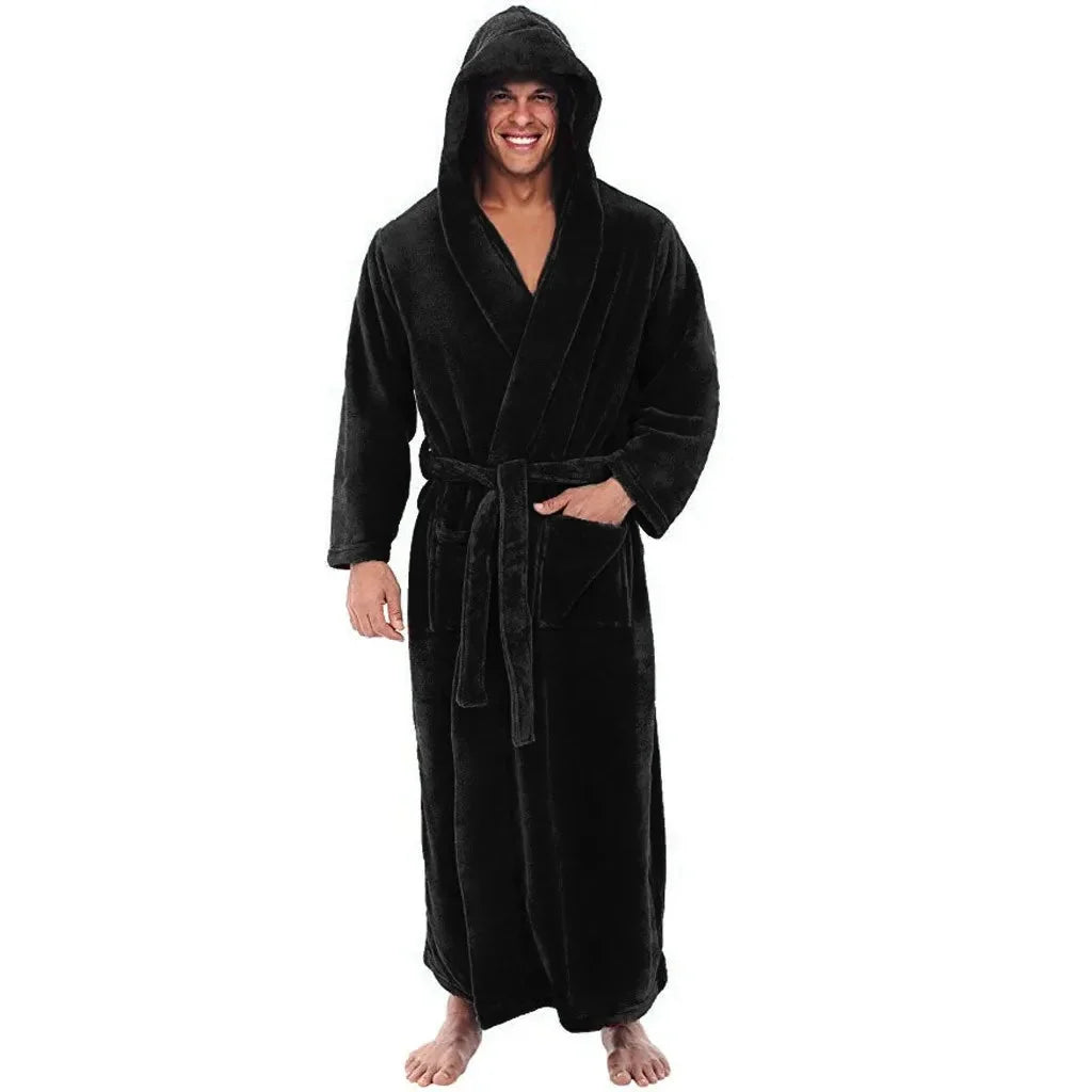 Lounge Robe Long Hooded Flannel