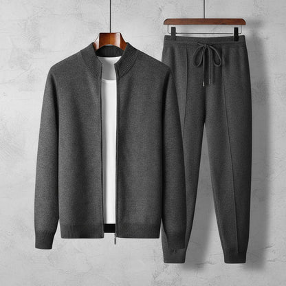 Loungewear Set Ribbed Knit Zip Jacket & Drawstring Pants