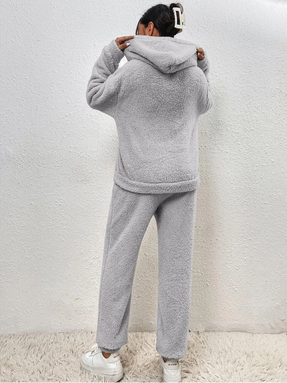 Loungewear Set Teddy Fleece Hoodie & Pants Relaxed Fit