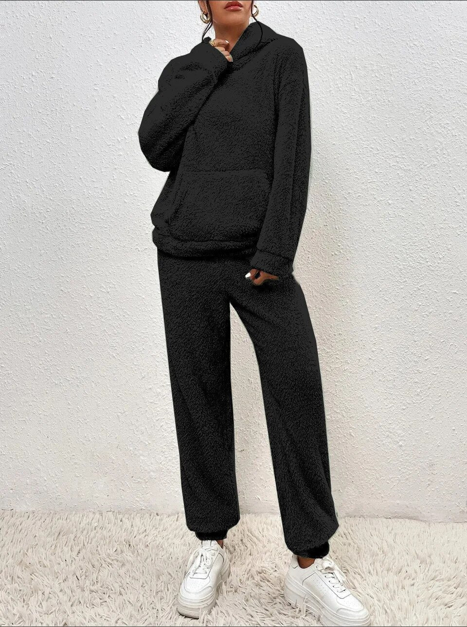 Loungewear Set Teddy Fleece Hoodie & Pants Relaxed Fit
