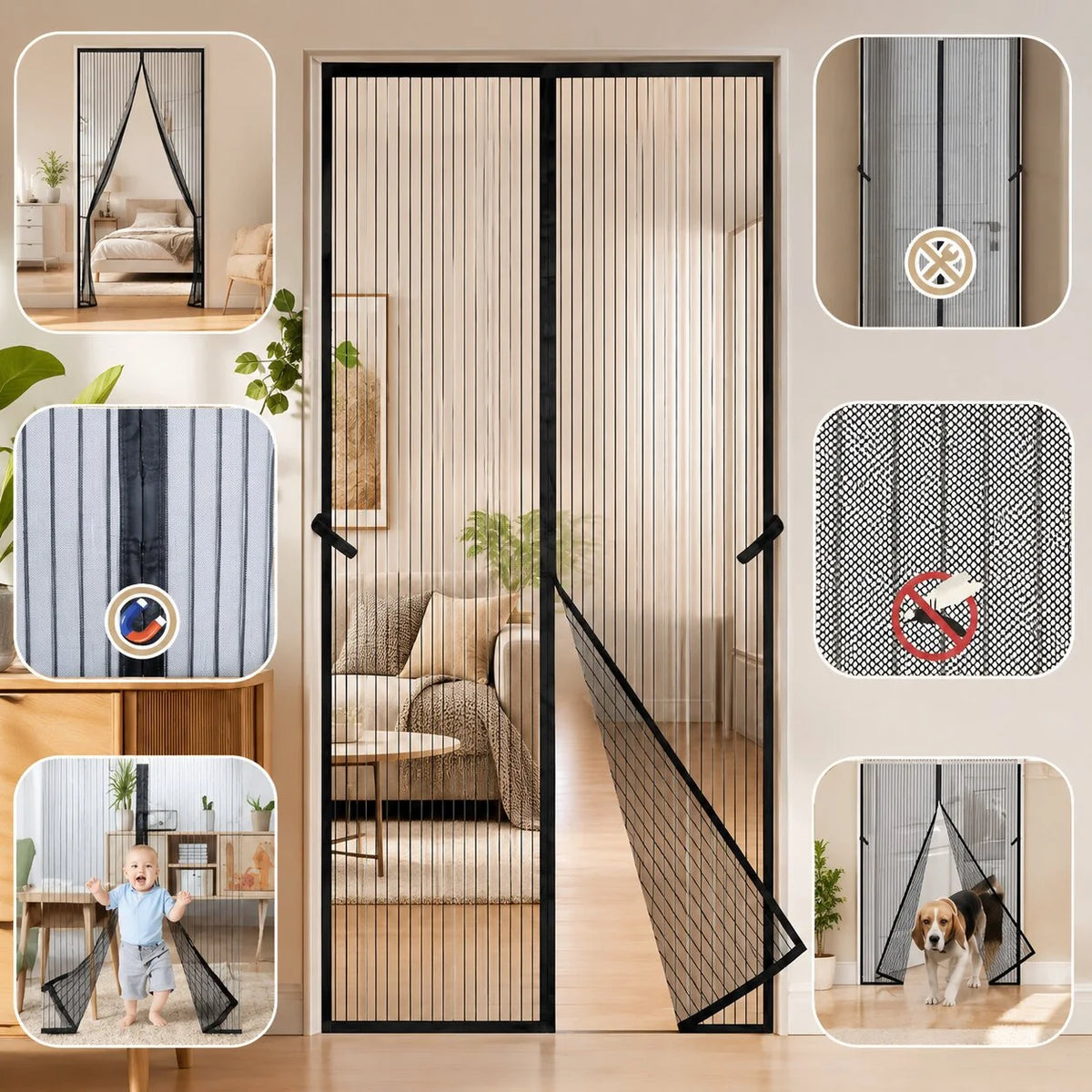 Magnetic Screen Curtain Self-Closing Breathable Mesh
