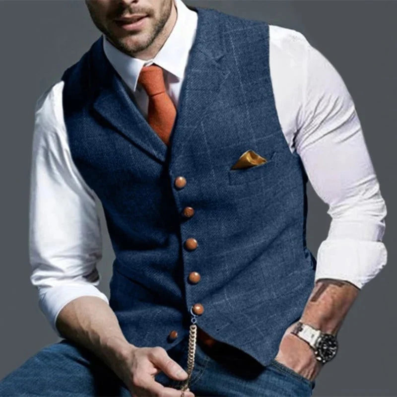 Men's Formal Vest Checked Slim Fit Single-Breasted