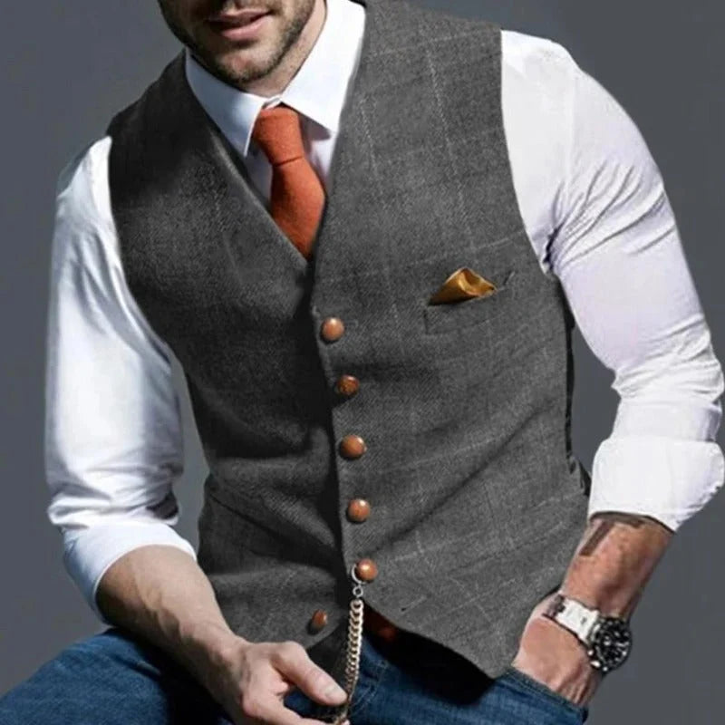 Men's Formal Vest Slim-Fit Checked Single-Breasted