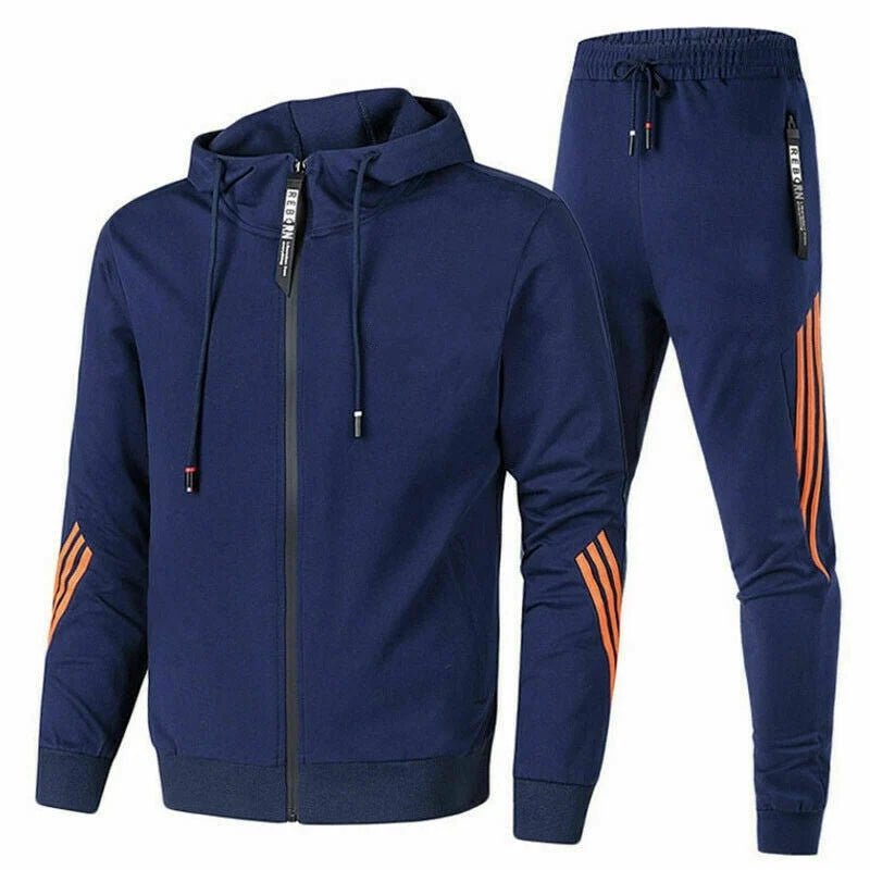 Men's Tracksuit Hooded Breathable Polyester-Cotton Zip Pockets