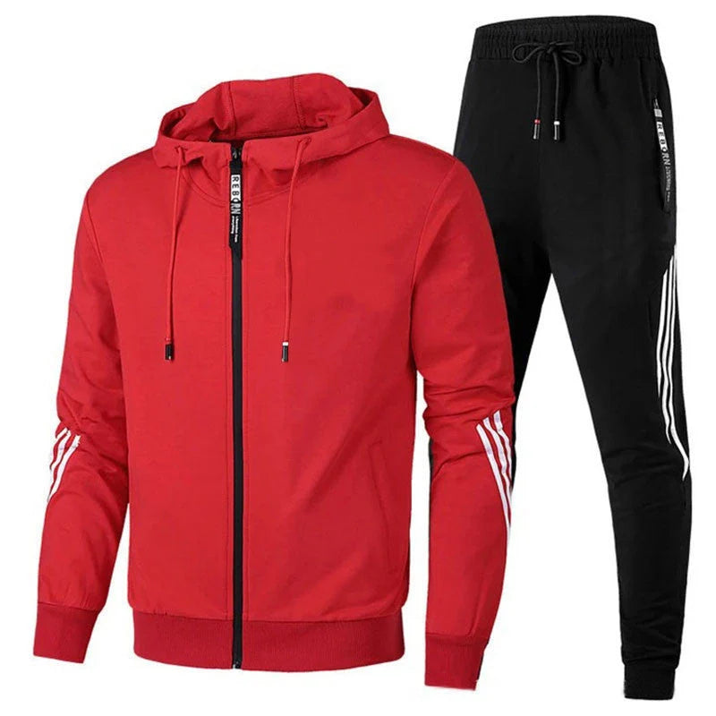 Men's Tracksuit Hooded Breathable Polyester-Cotton Zip Pockets