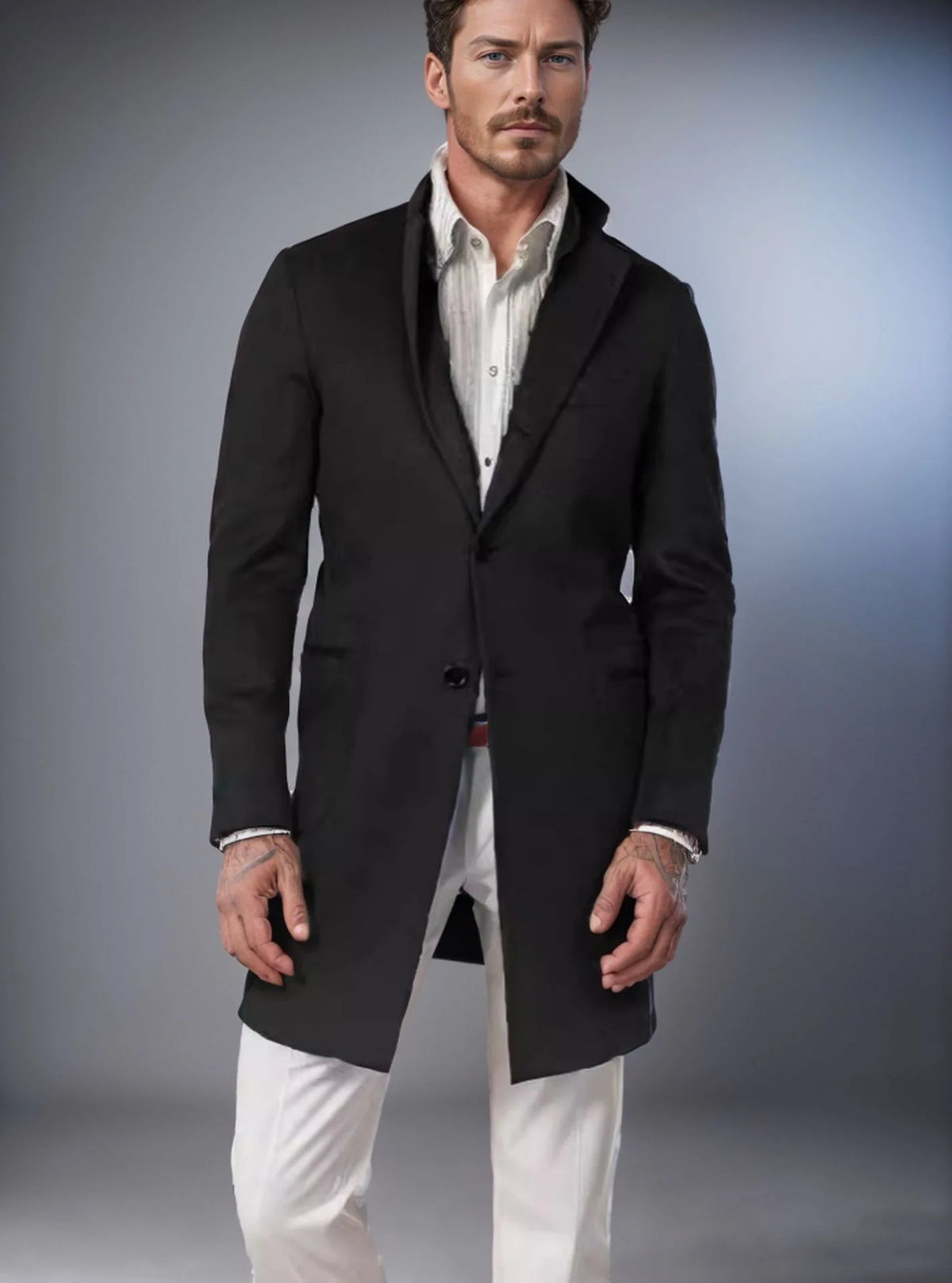 Men's Wool Blend Coat Long Tailored Fit