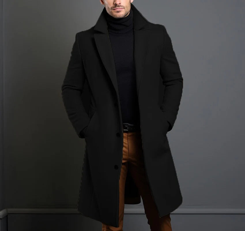 Men's Wool Blend Coat Long Tailored Fit