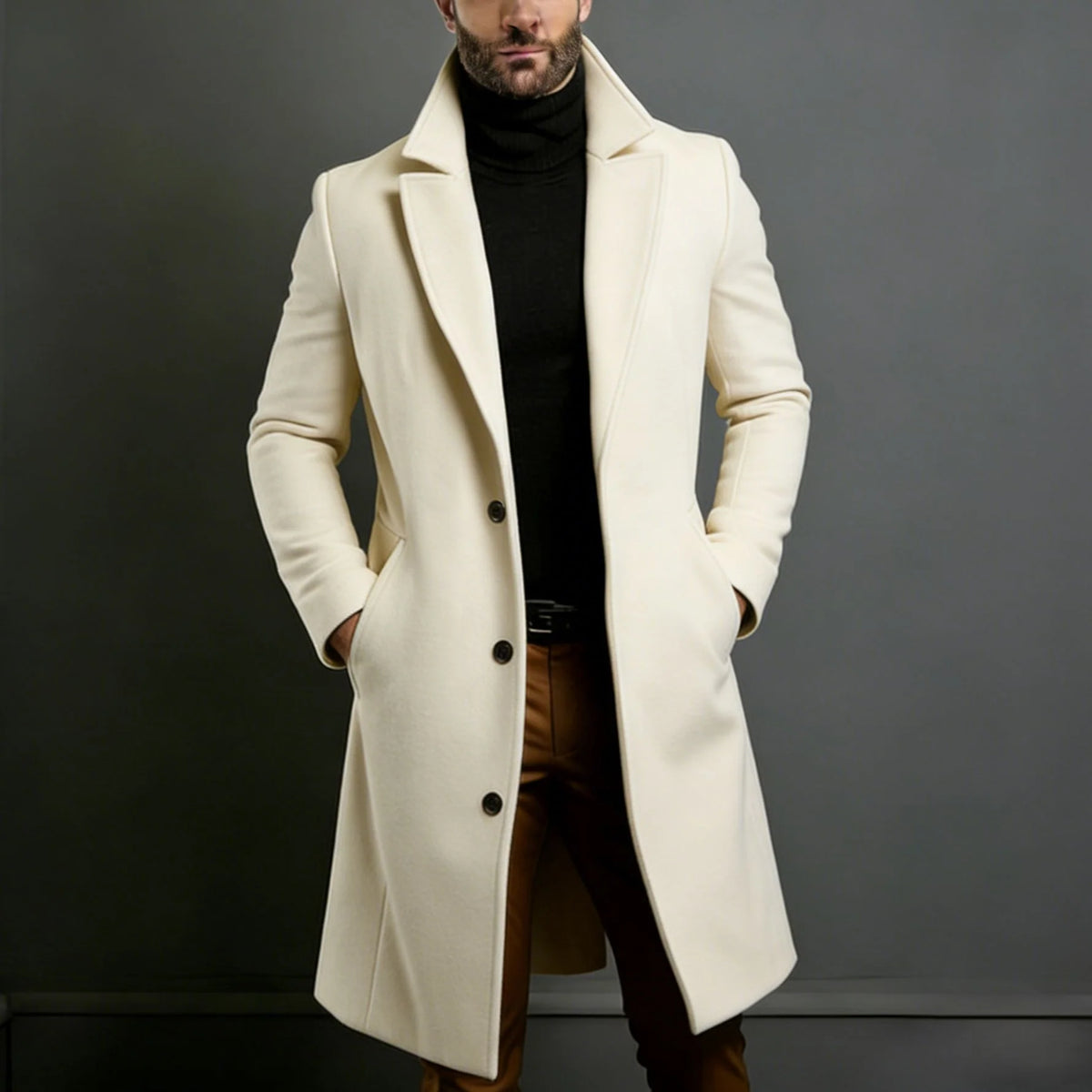 Men's Wool Blend Coat Long Tailored Fit