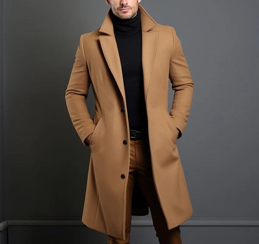 Men's Wool Blend Coat Long Tailored Fit