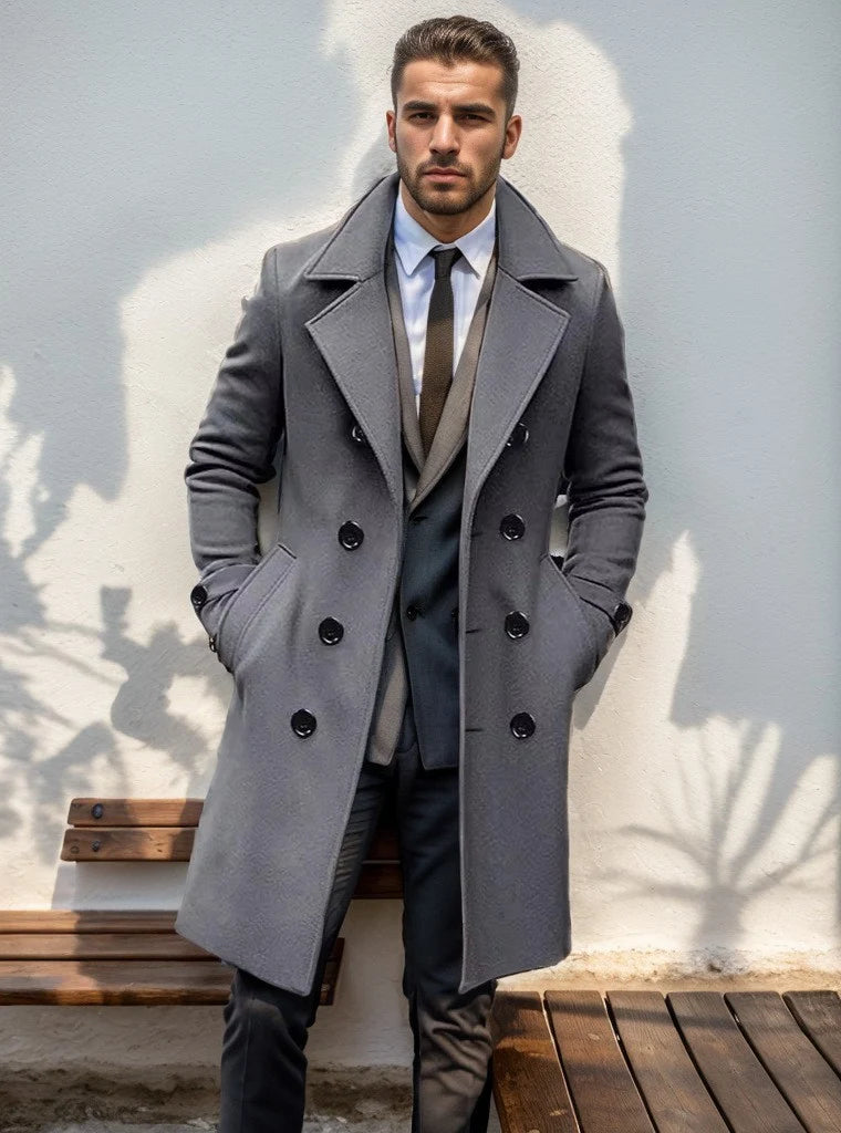 Men's Wool Blend Coat Long Tailored Fit