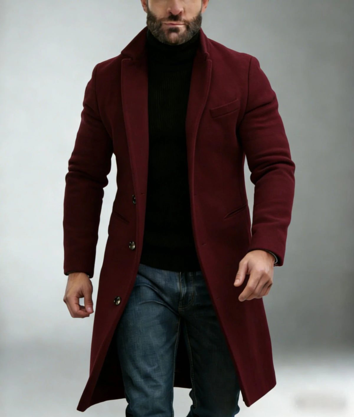 Men's Wool Blend Coat Long Tailored Fit