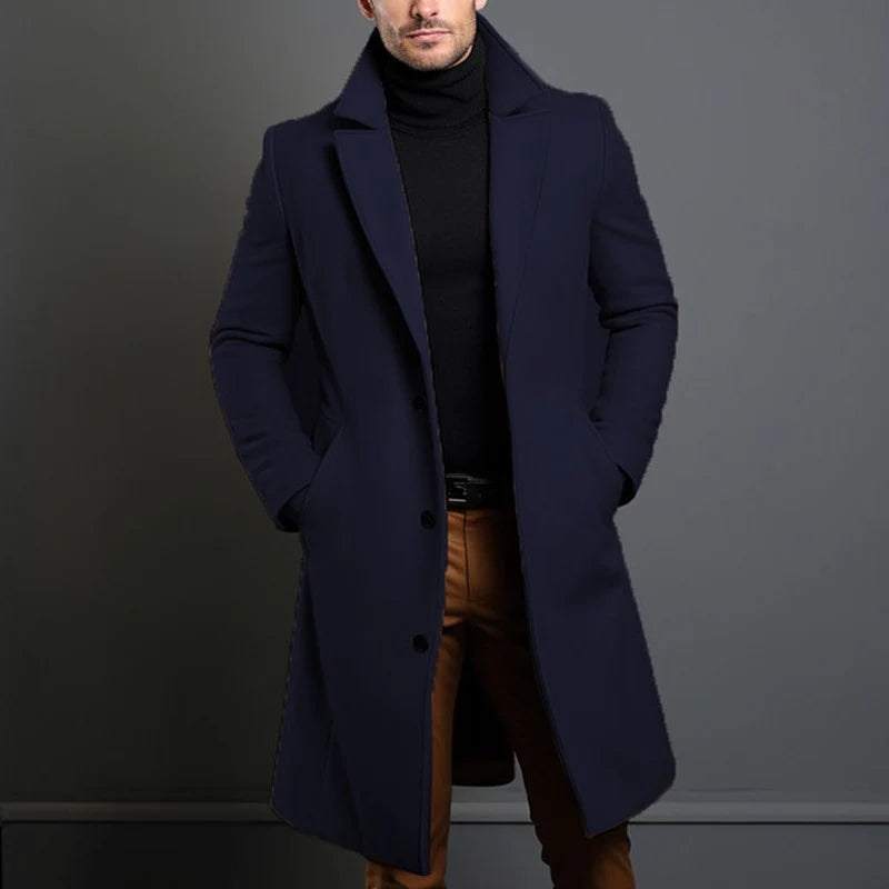 Men's Wool Blend Coat Long Tailored Fit
