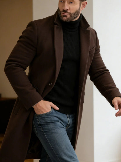 Men's Wool Blend Coat Long Tailored Fit
