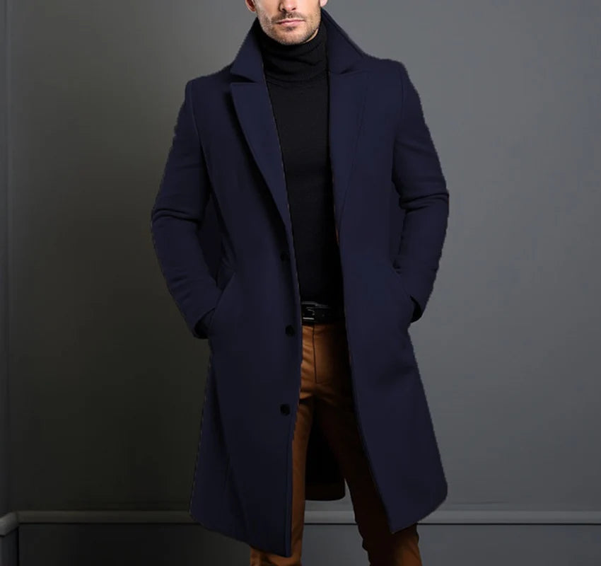 Men's Wool Blend Coat Long Tailored Fit