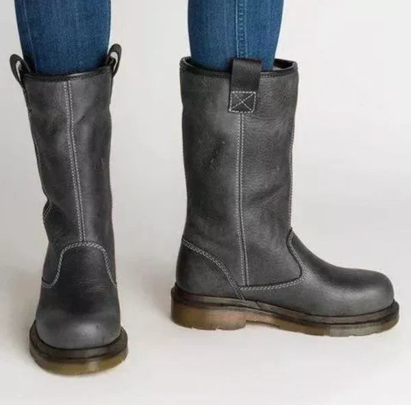 Mid-Calf Winter Boot Slip-On Lined Low Block Heel